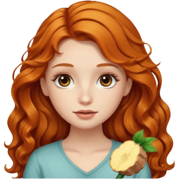 Cute girl with ginger very wavy long hair and long eyelashes emoji