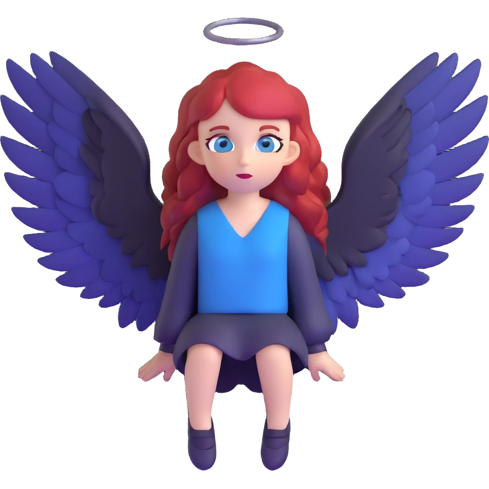 diabolical girl with wings, red hair, blue eyes, dark aura emoji
