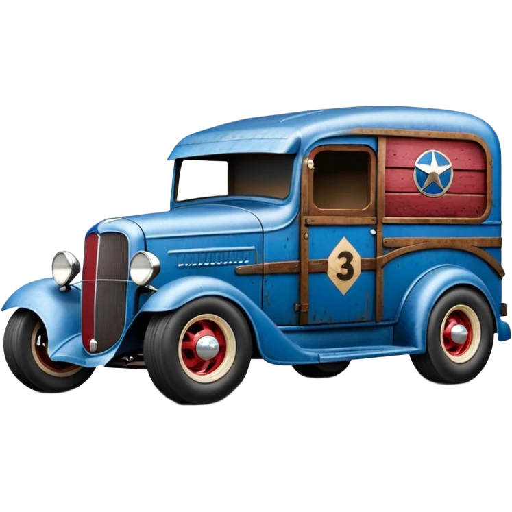 A very fast racing 1934 body shell rustic old antique rat Chevrolet hot rodded moving van that’s blue and cherry pearl  emoji