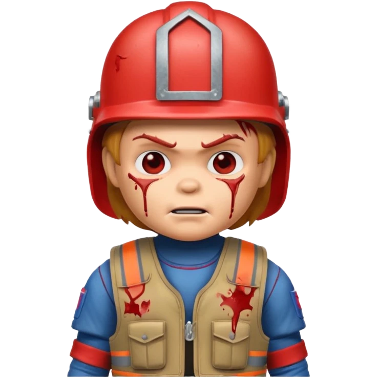 Chucky con casco y chaleco antibalas emoji