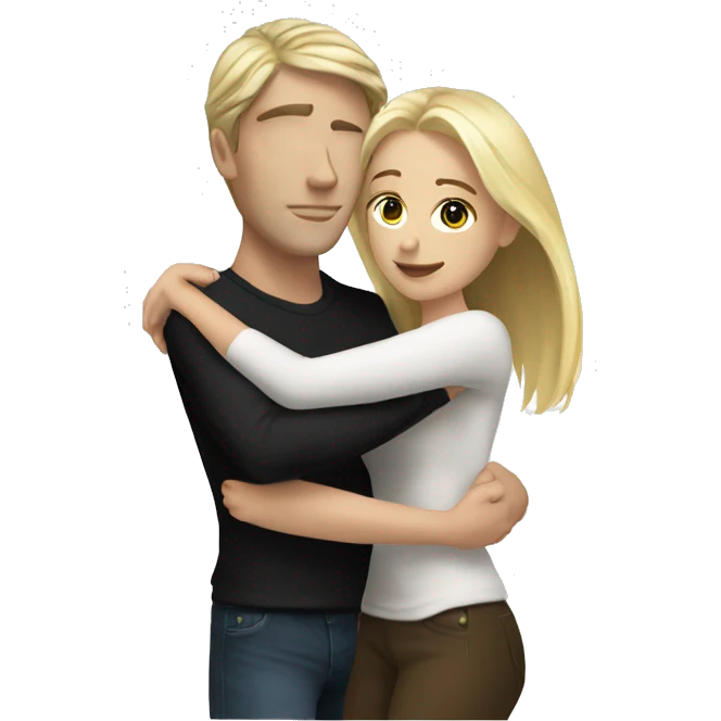 White realistic couple dark ref hair girl and blond men hugs emoji