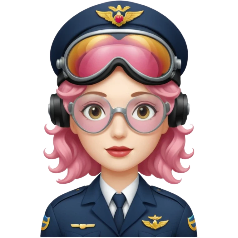 Flight Officer Lila – wavy rose-hair pilot with mirrored goggles emoji
