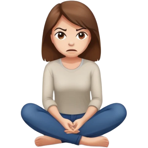 angry woman with brown hair sitting on a floor avoiding conversation emoji