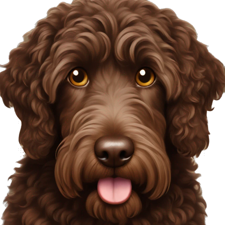 Chocolate colored laberdoodle with hazel eyes  emoji