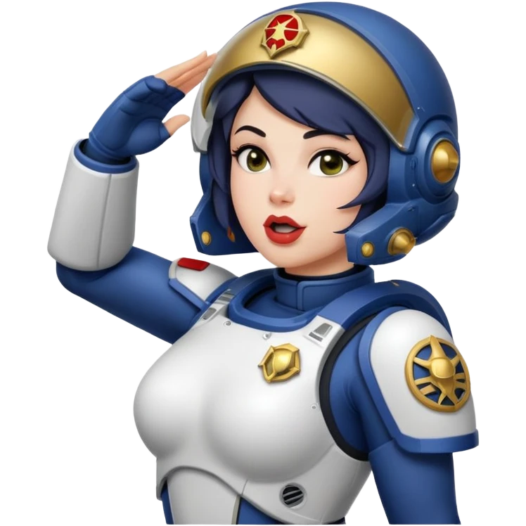 woman space marine in bodysuit salutes tongue out emoji