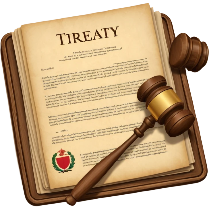 a gavel and a treaty document, symbolizing international agreements emoji