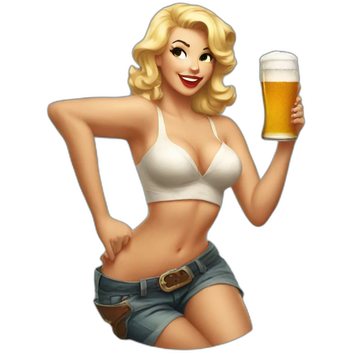 Pin-up with beer emoji