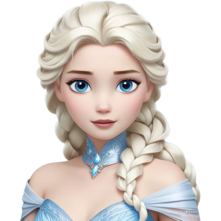 Cinematic Realistic Elsa Portrait, depicted with lifelike skin texture, soft natural lighting, and intricately detailed platinum blonde hair styled elegantly. Her striking, expressive blue eyes exude confidence and grace, complemented by a serene and regal expression. She is dressed in her signature icy attire, with shimmering fabric textures and delicate folds that catch the light beautifully. The portrait features a soft, enchanting glow with a cool, radiant finish, capturing the essence of timeless elegance in a realistic and painterly style, evoking a sense of depth and authenticity. emoji