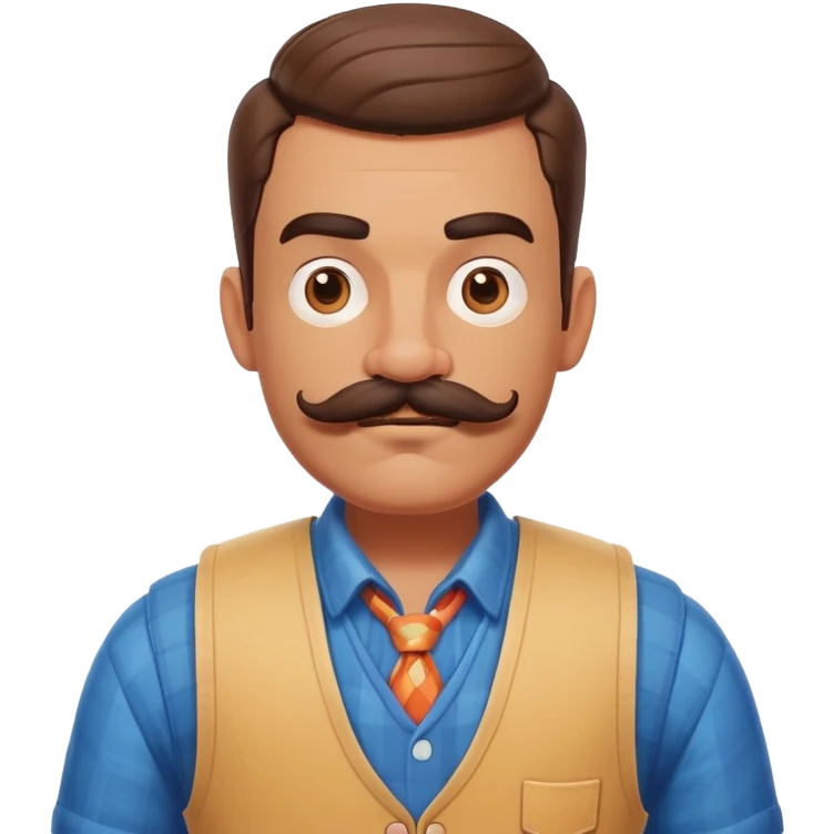 The neighbor character from Hello Neighbor game with mustache and vest emoji