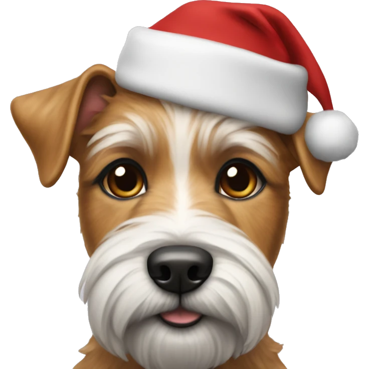 Realistic airdale terrier with a christmas hat emoji