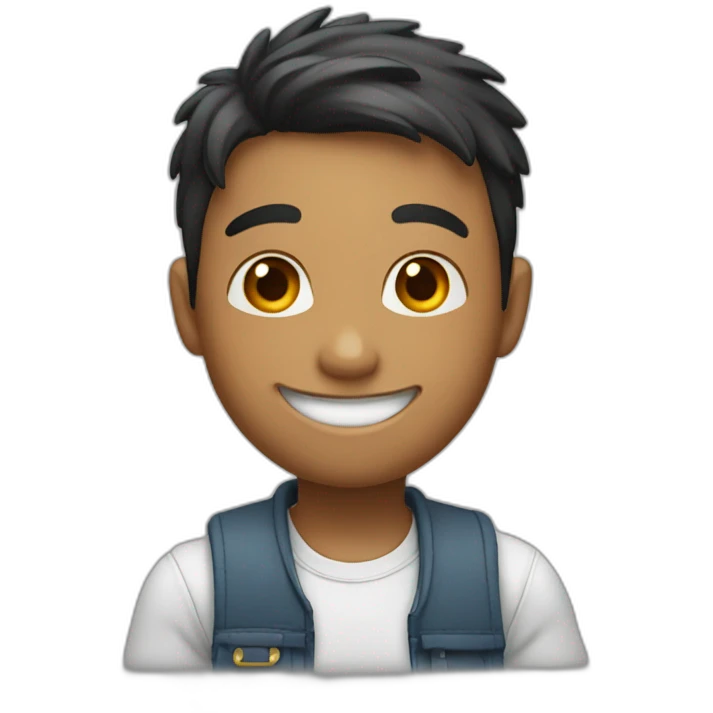 Boy smiling with left arm up at 90 degrees emoji
