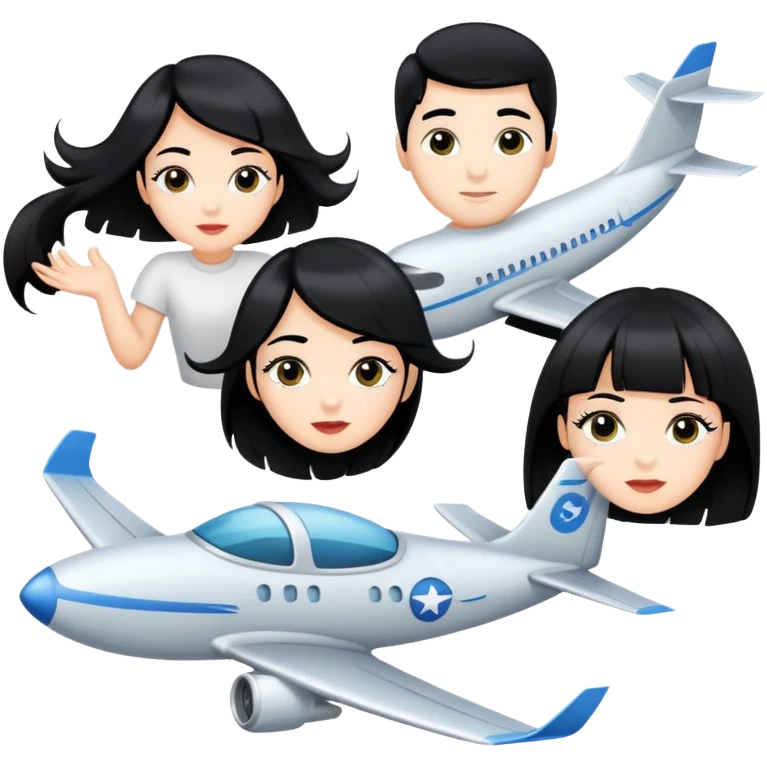 Make the plane an eyelash Two girls and 1 boy with black hair flying on a pair of eyelashes like an airplane but it’s just one big eyelashes  emoji