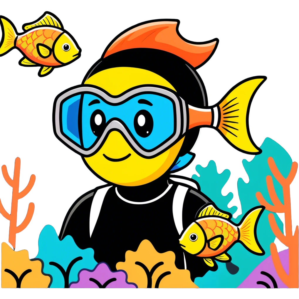 happy person snorkeling with colorful fish emoji