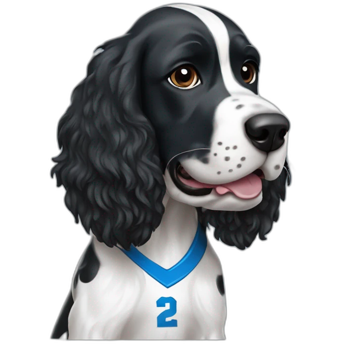 black springer spaniel wearing detroit lions football helmet emoji