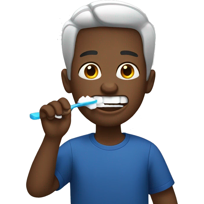 black guy wearing dark blue t-shirt brushing his teeth emoji