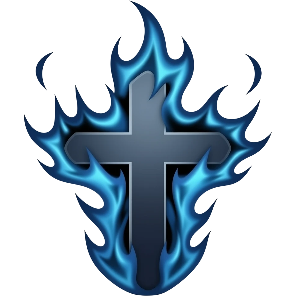 faça uma cruz azul escura saindo fogo preto dela emoji