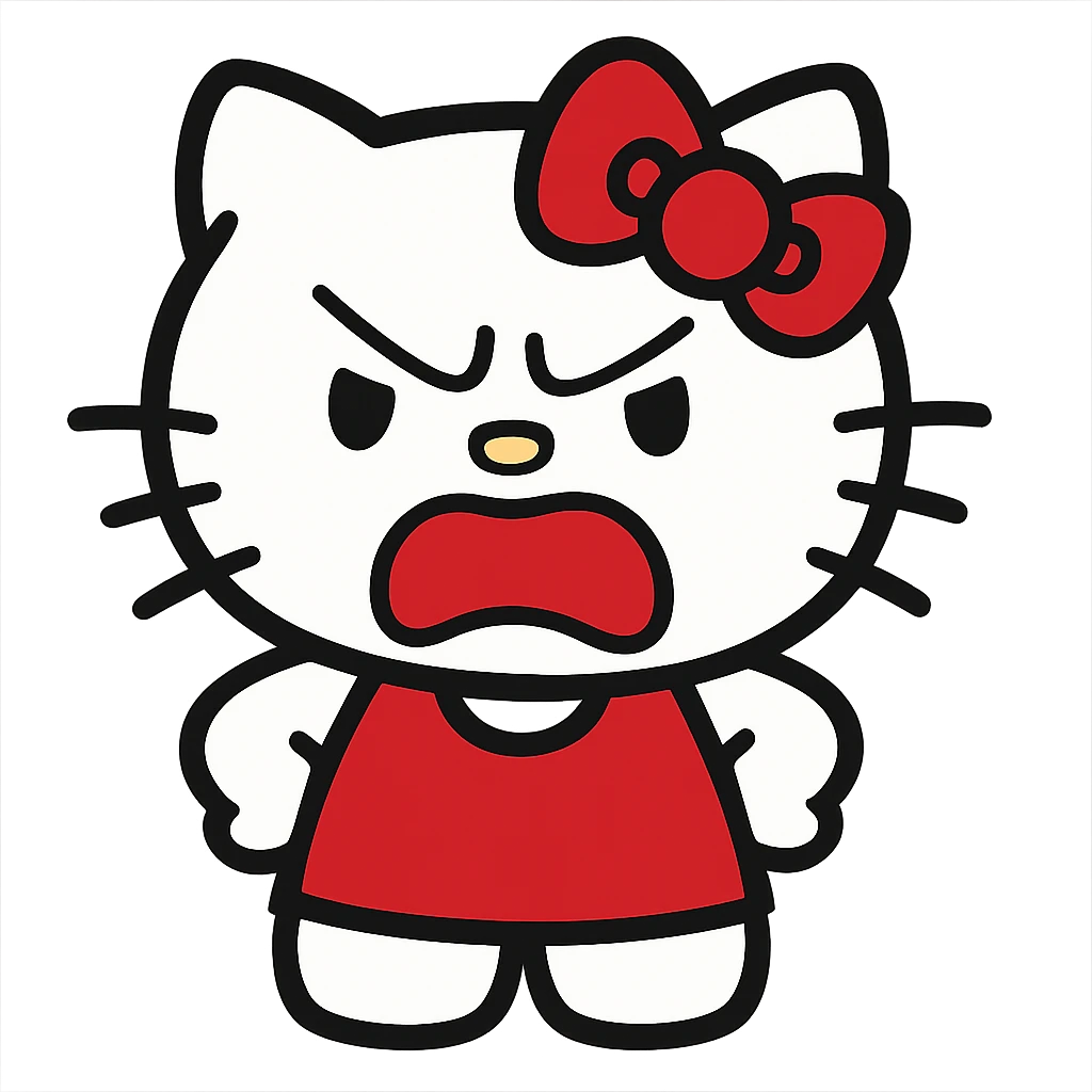 angry Hello Kitty, shouting, hands on hips emoji