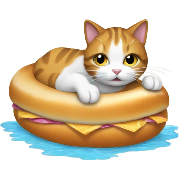 cat swimming on bagle emoji