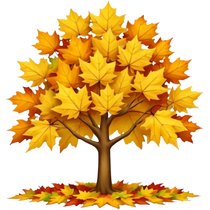 Generate a high-quality image of a yellow maple tree with autumn foliage, full canopy of leaves, realistic color and shading, smooth gradient colors, no facial features, no brand markings, simple white background, high-resolution. emoji