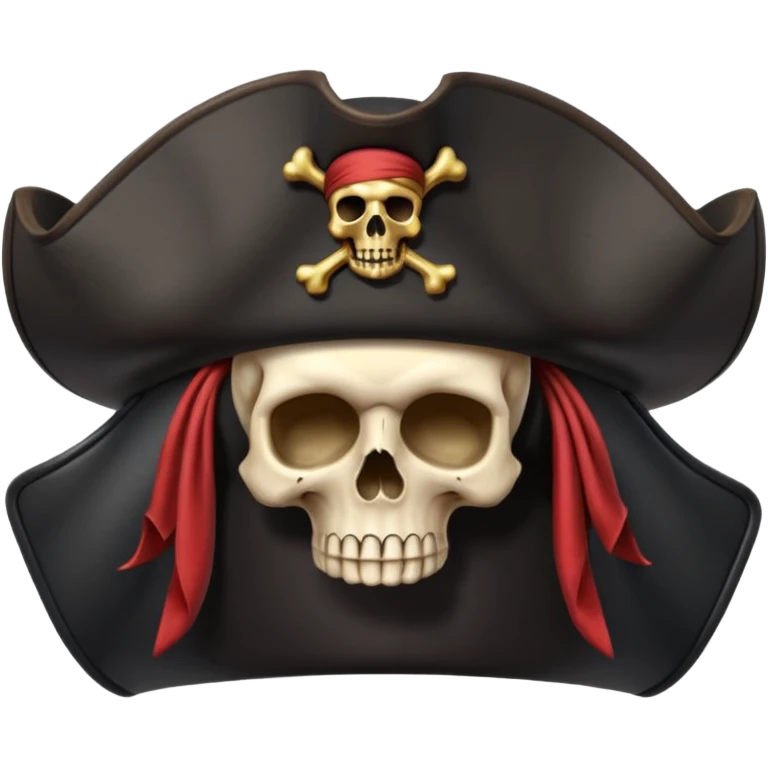 pirate hat object icon, black tricorn hat, skull symbol (no text), 3D cartoon, mobile game icon style, centered, clean background, no text, no watermark
 emoji
