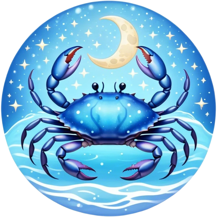 Realistic light blue white iridescent Celestial cancer Crab water dreamy astrology moon stars starry emoji