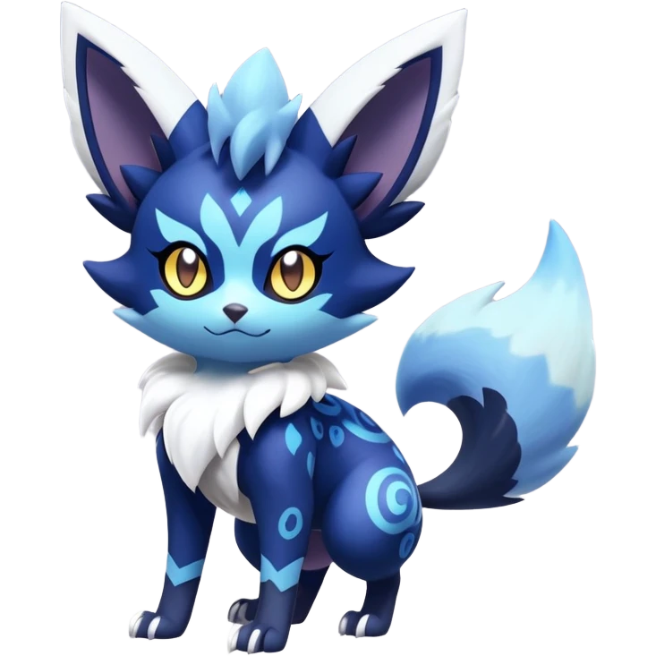 Shiny Exotic Badass Colorful Ethereal Royal Mysterious Gothic Meowstic-Zorua-Noibat-Pokémon-Fakémon-hybrid-creature (full body) with random pattern-markings emoji