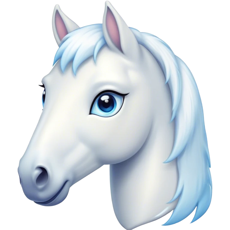 Cinematic Cute White Horse Portrait Emoji, Head tilted playfully and inquisitively, showcasing a glossy white fur with a luminous sheen and gentle, expressive blue eyes, Simplified yet irresistibly adorable features, highly detailed, glowing with a warm, friendly glow, high shine, affectionate and spirited, stylized with a touch of whimsy, bright and endearing, soft glowing outline, capturing the essence of a mischievous yet loving horse, so playful it feels like it could prance out of the screen and into your arms! emoji