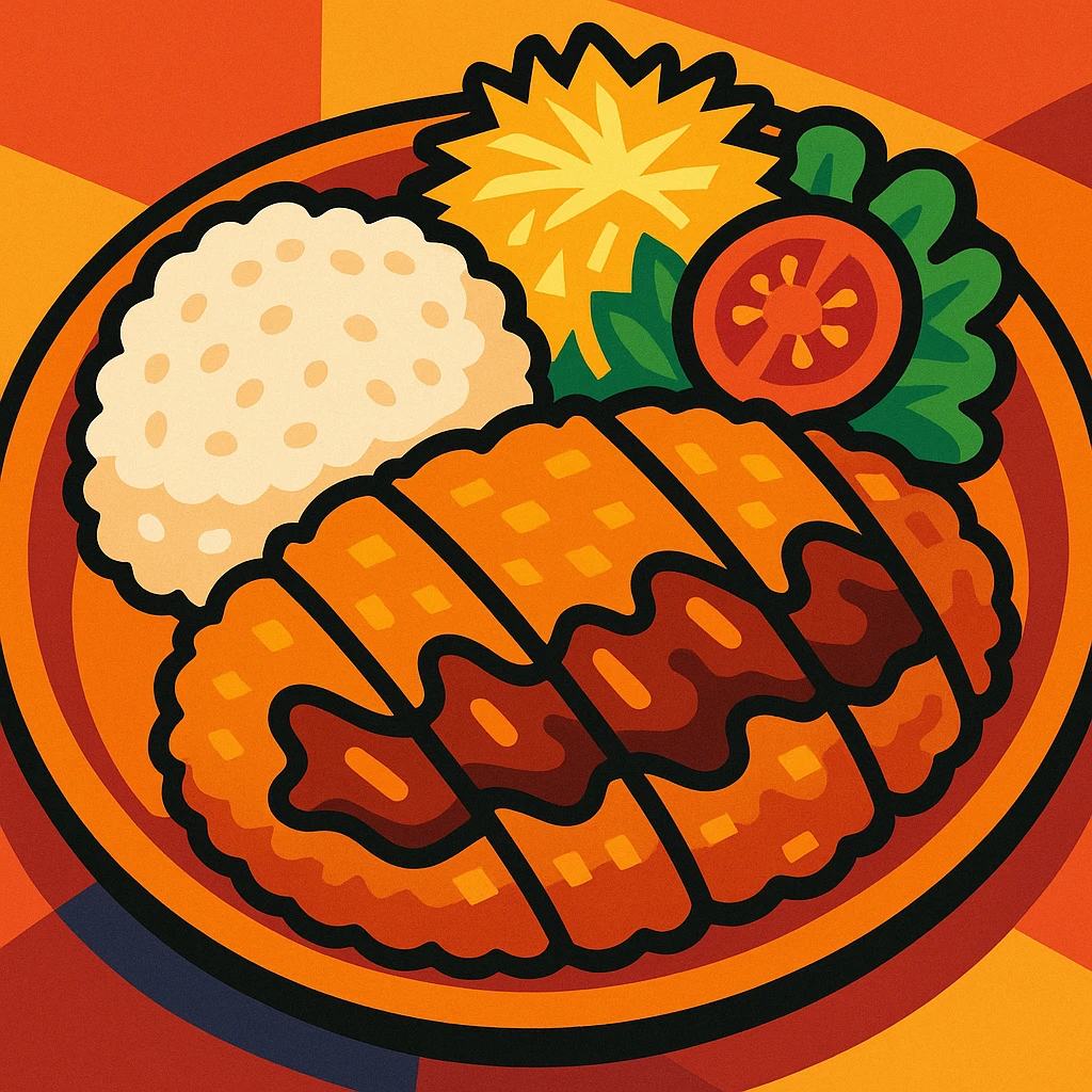 돈가스 with rice and salad, vibrant and appetizing emoji