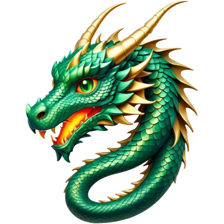 cinematic-noble-dragon-portrait-emoji,-poised-and-majestic,-with-a-sinuous,-elongated-body-covered-in-intricately-detailed,-shimmering-scales-in-hues-of-emerald-and-gold,-and-piercing,-fiery-eyes-that-reflect-ancient-wisdom; emoji