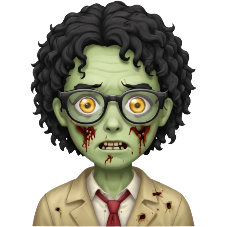 glasses zombie with black curly hair emoji