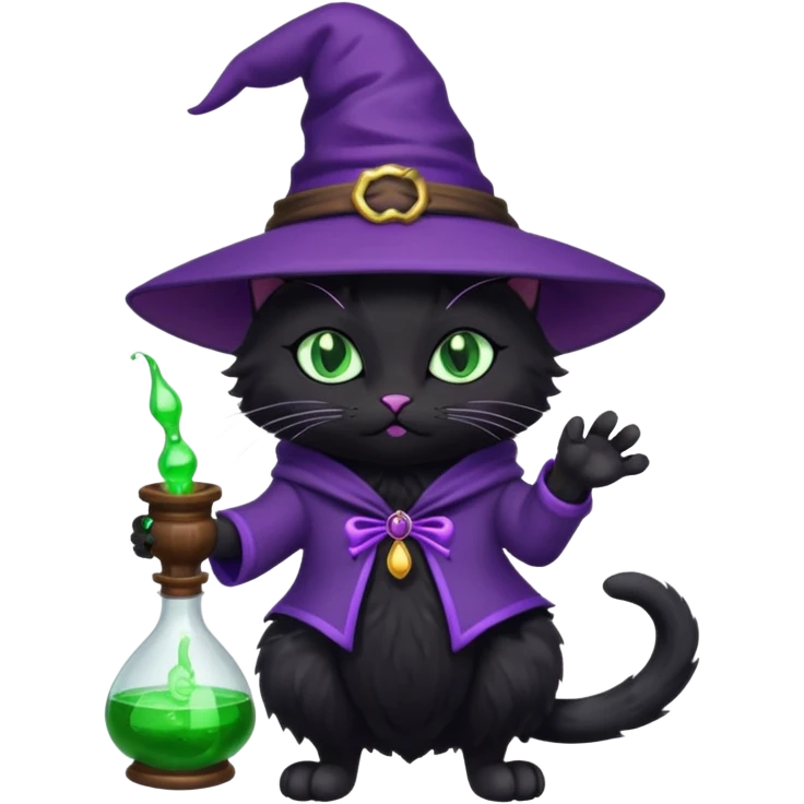 Purple witch cat full body with potion 🧪 emoji