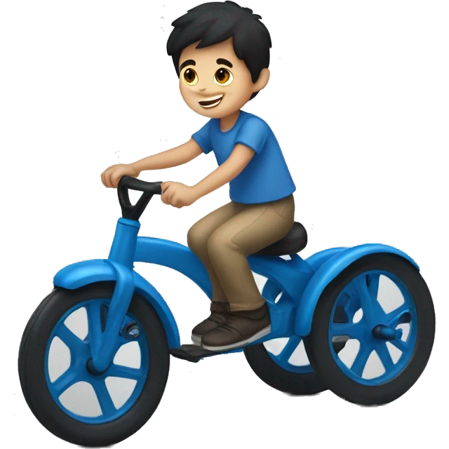 little white boy with dark hair riding blue tricycle  emoji
