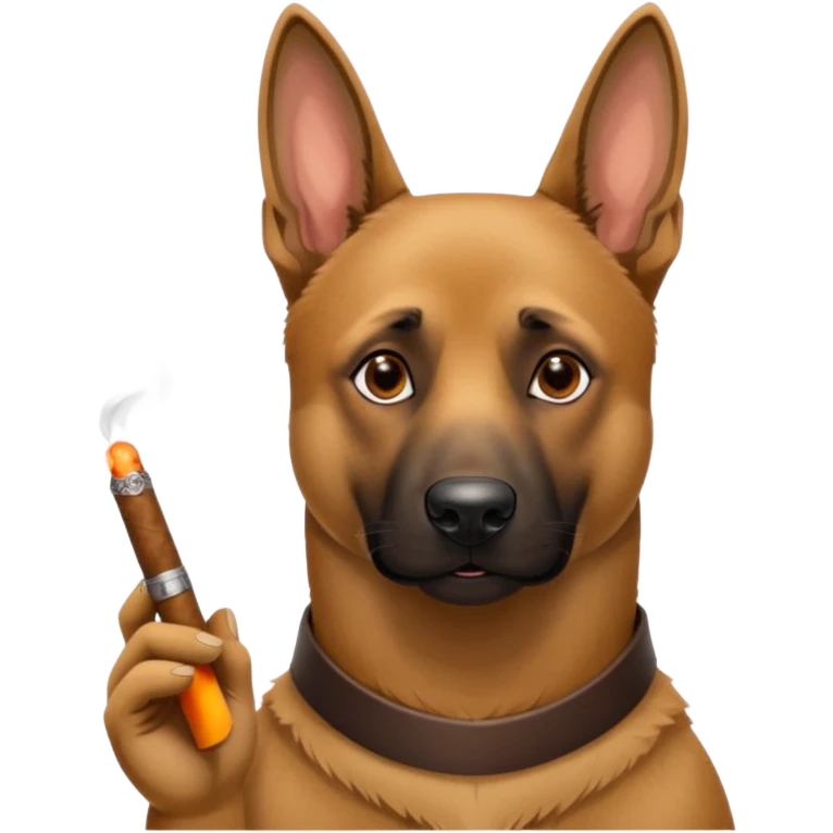Perro belga malinois con un cigarro emoji
