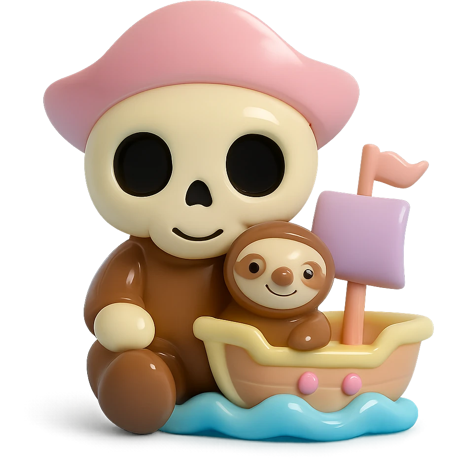 pirate ship, smooth glossy pastel colors, designer toy aesthetic, vinyl figure style emoji
