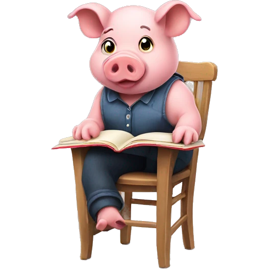 Pig reading a book sitting on a high chair  emoji