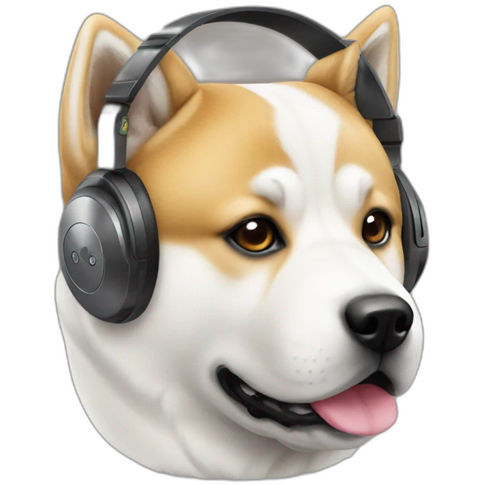 an Akita breed dog with big DJ headphones emoji