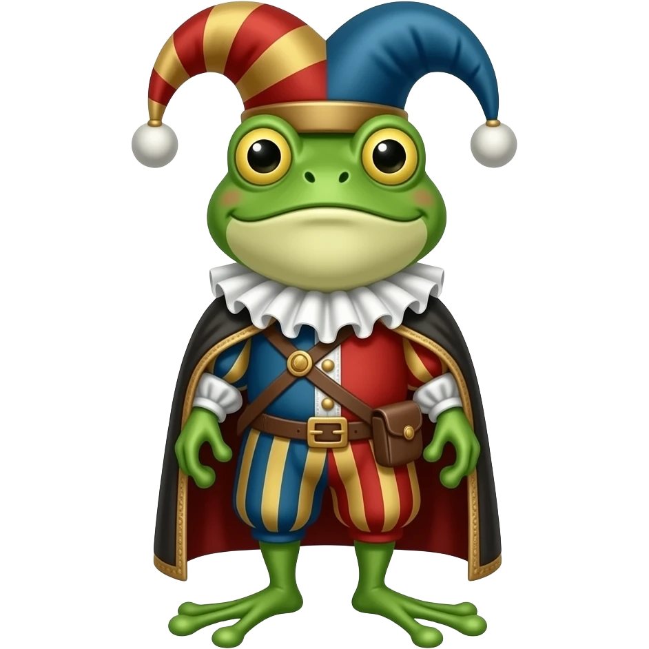 court jester frog medieval, round magic hat emoji