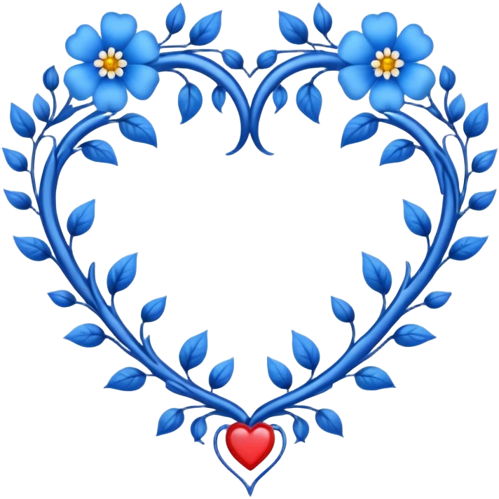 heart shape silver vine with blue flowers border emoji