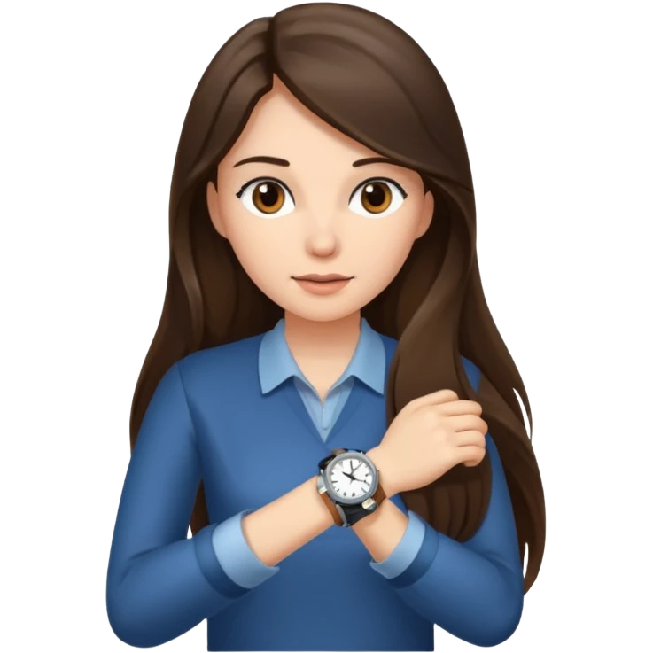 brunette long hairedwoman checking watch emoji