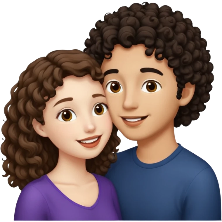 kissing couple, pale girl with brown hair and tan boy with black curly hair emoji