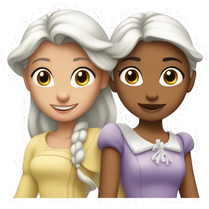 Two girls in disney in white font emoji