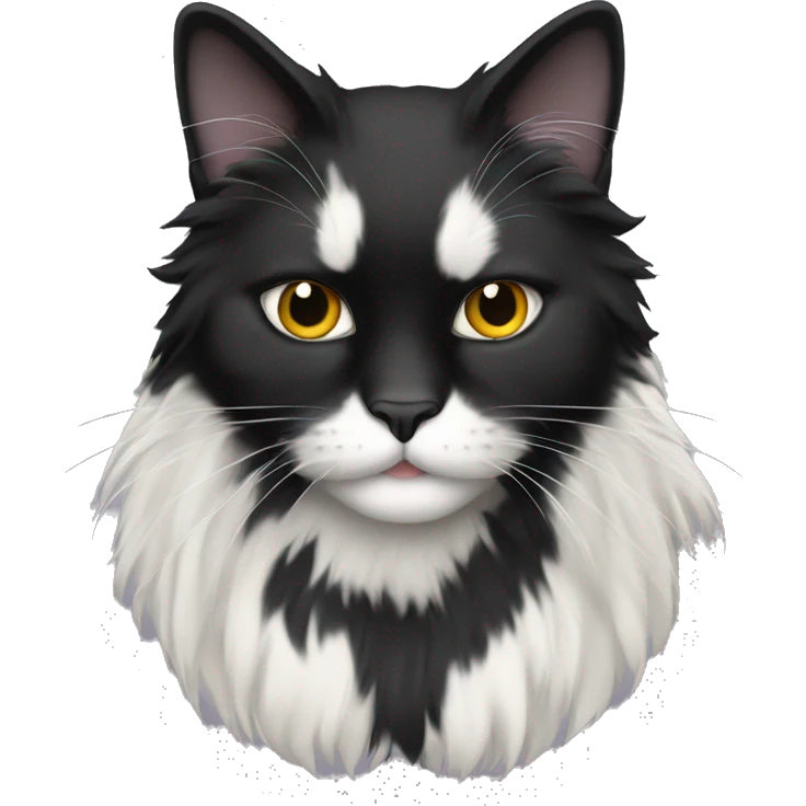 black cat long haired with muzzle half white emoji