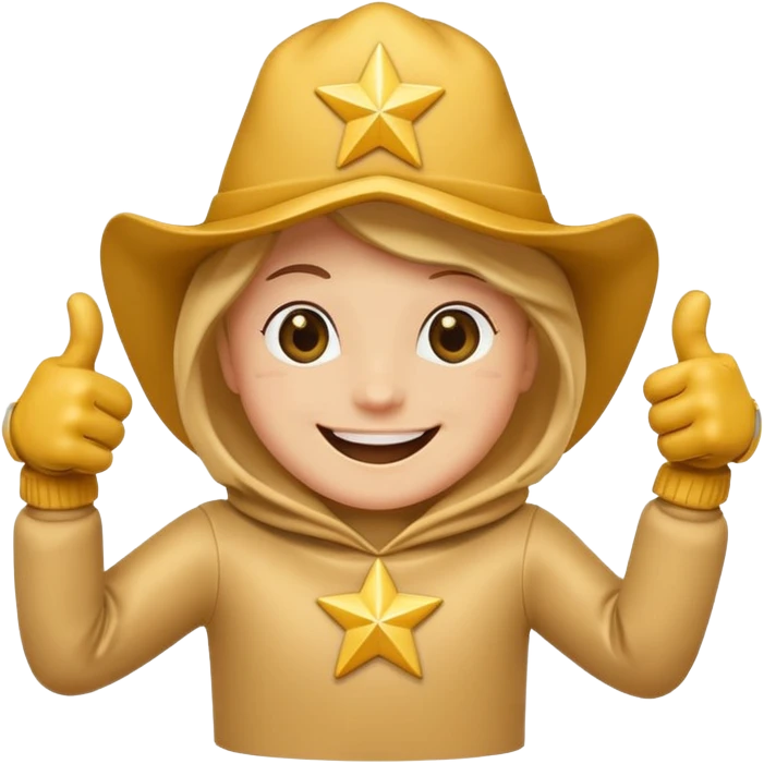 HD a smiling happy dancing star with both gloved hands doing thumbs up and blue background emoji