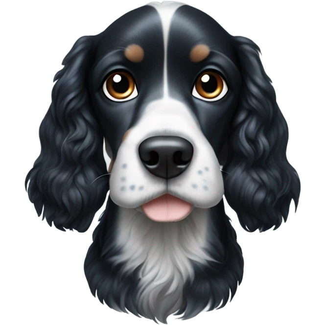 Black and white Cocker spaniel dog with blue eyes emoji
