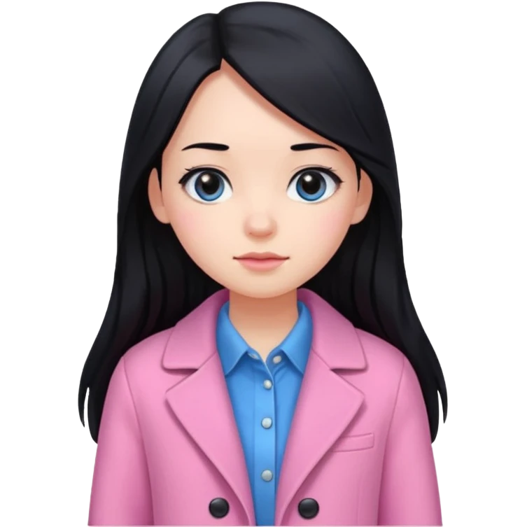 A cute girl, long black hair with 🎀, black eyes, wearing a pink coat and a pink shirt inside  emoji