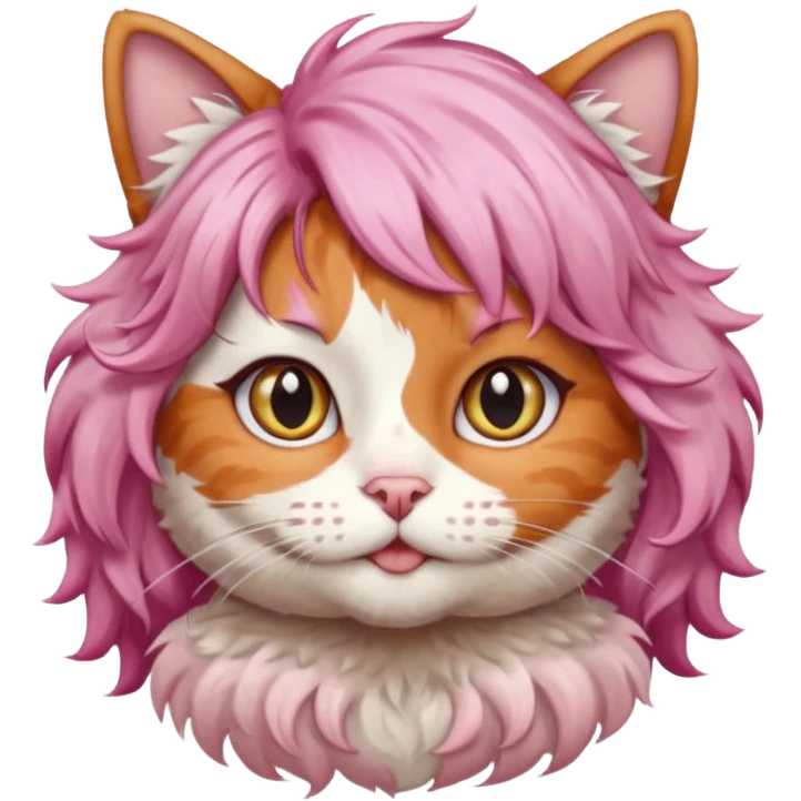 calico cat wear curly short pink hair wig emoji