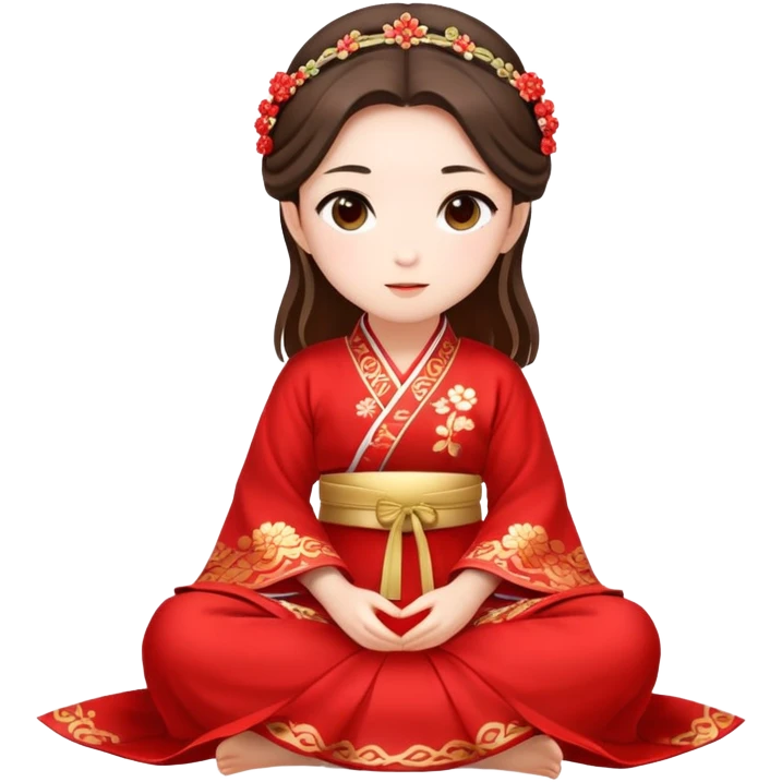 Beautiful girl wearing red Hanfu wedding dress sitting emoji