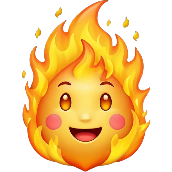 A cute fire with face emoji