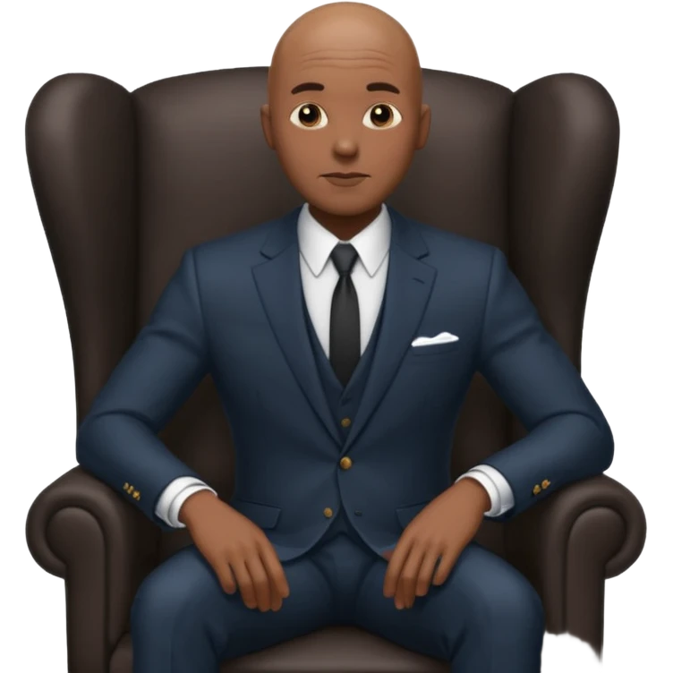 Black man, bald, in a suit, sitting on a chair  emoji
