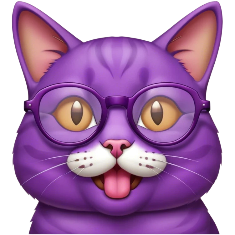 Angry purple cat with tongue sticking out with glasses emoji